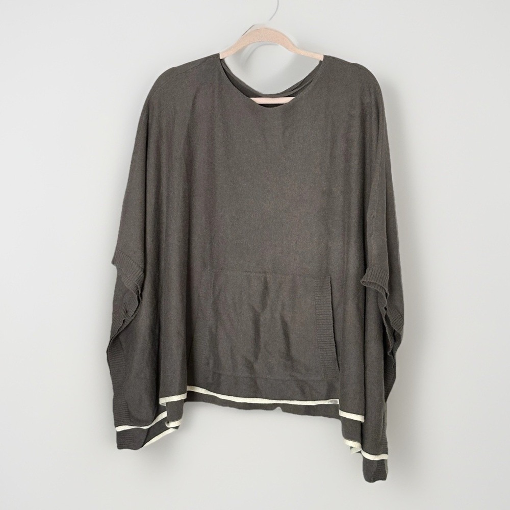 Prana Celestia Poncho Gray‎ Cotton Cashmere Cozy Boho Kangaroo Pocket One Size